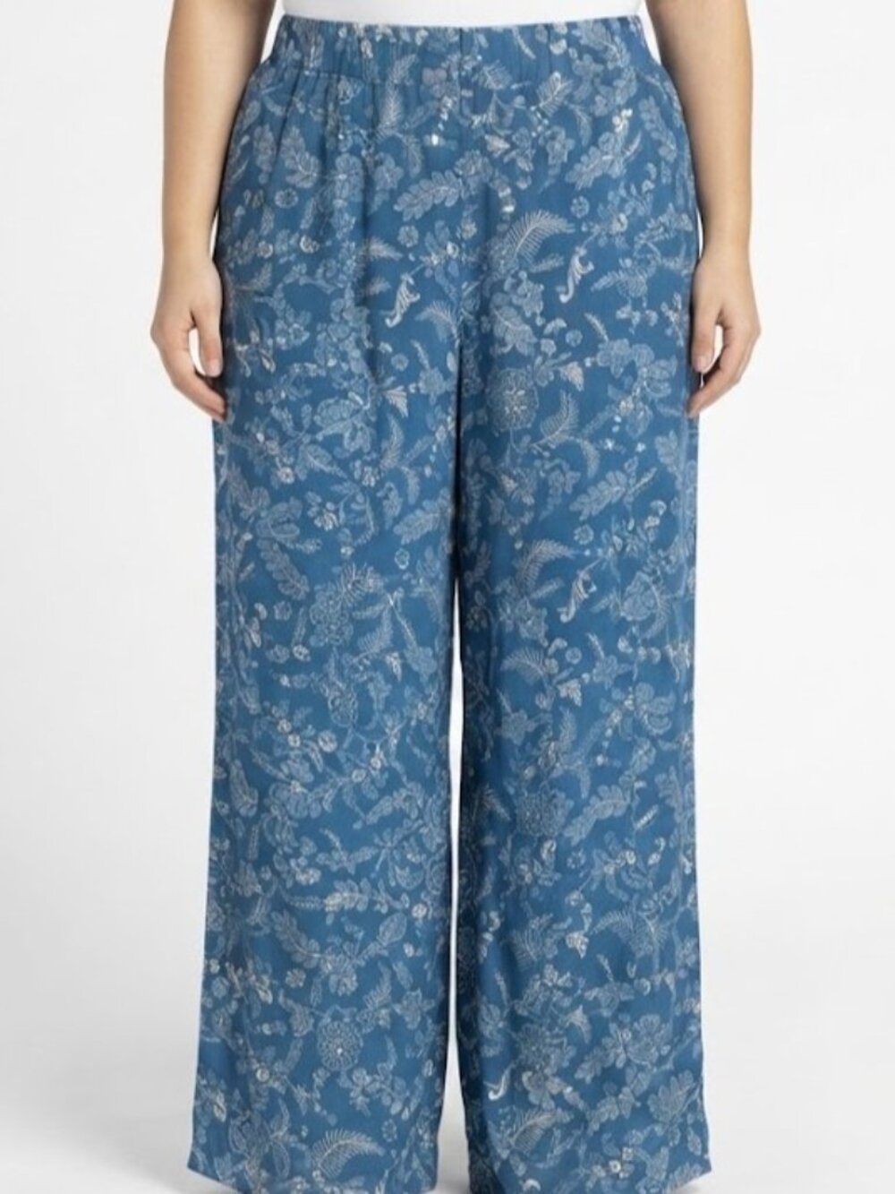 Blue Floral Wide-Leg Tall Pants